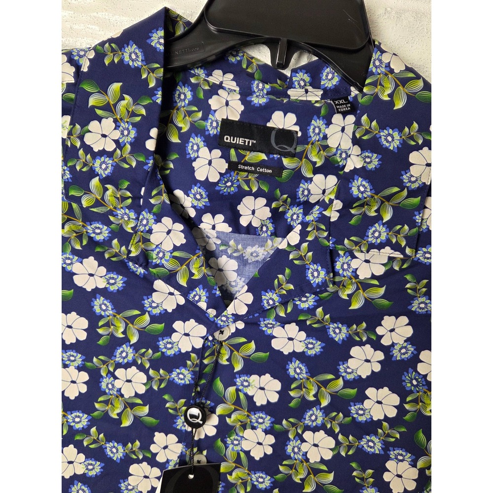 Quieti short sleeve Stretch cotton shirt Men's size XXL Floral Blue Green NWT